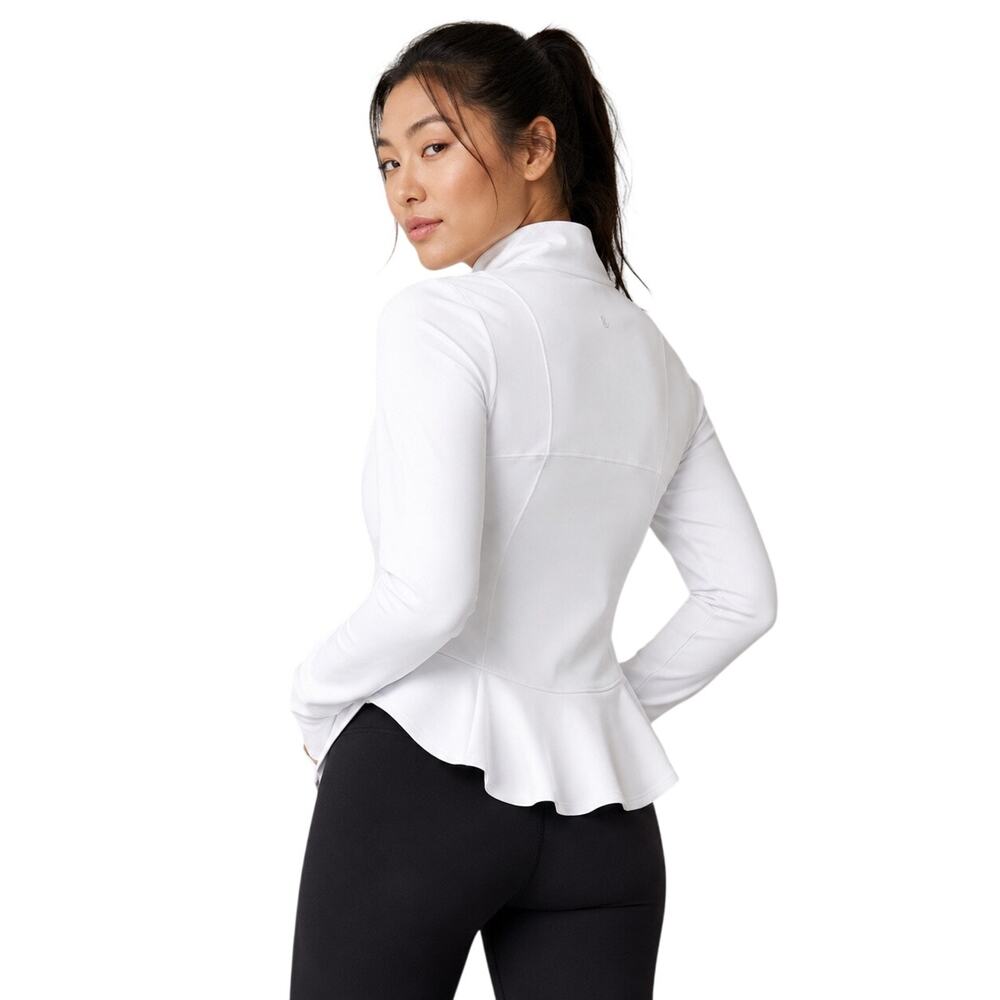 Layer 8 Peplum Hem Flounced White Full Zip Activewear Preppy Jacket Medium